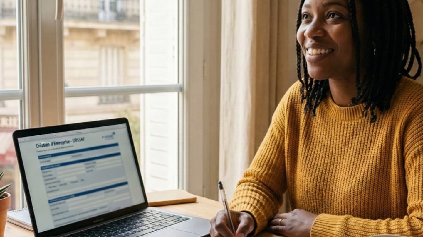 Future micro-entrepreneure préparant son inscription URSSAF sur ordinateur